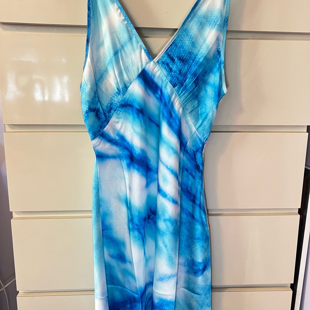 Blue Tie-Dye Sleeveless Dress